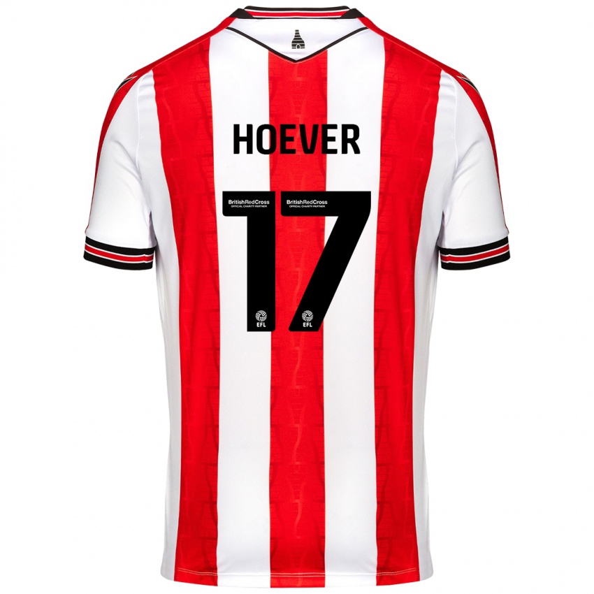 Bambino Maglia Ki-Jana Hoever #17 Rosso Bianco Kit Gara Home 2024/25 Maglietta