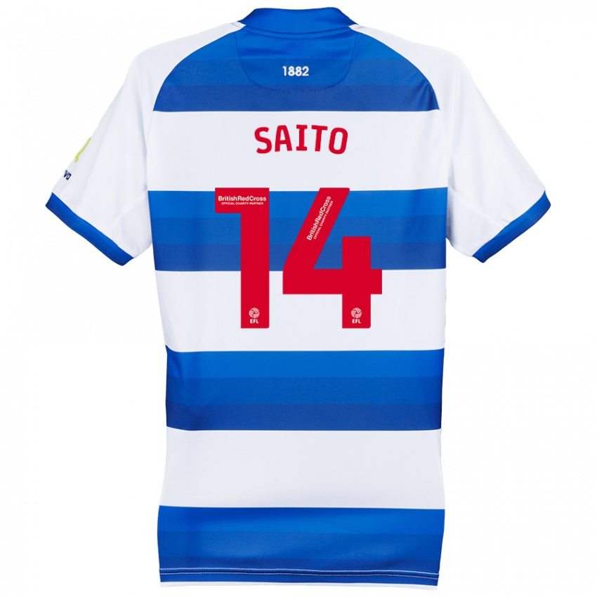 Bambino Maglia Koki Saito #14 Bianco Blu Kit Gara Home 2024/25 Maglietta