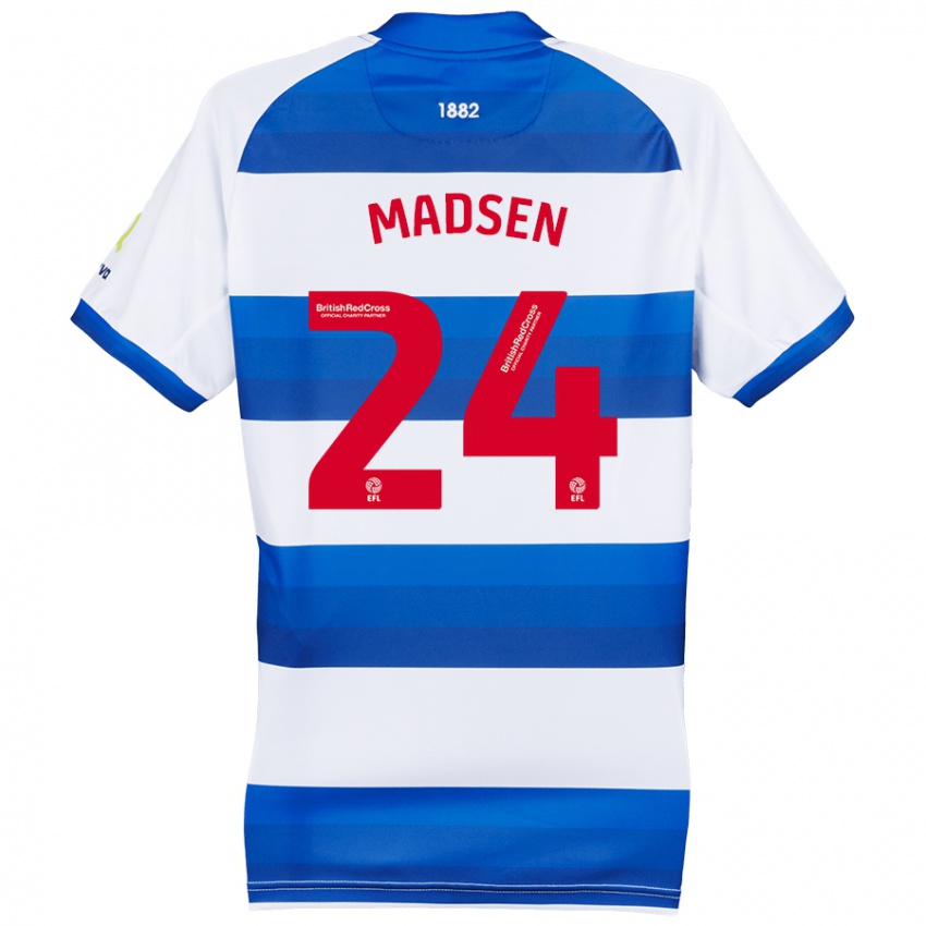 Bambino Maglia Nicolas Madsen #24 Bianco Blu Kit Gara Home 2024/25 Maglietta