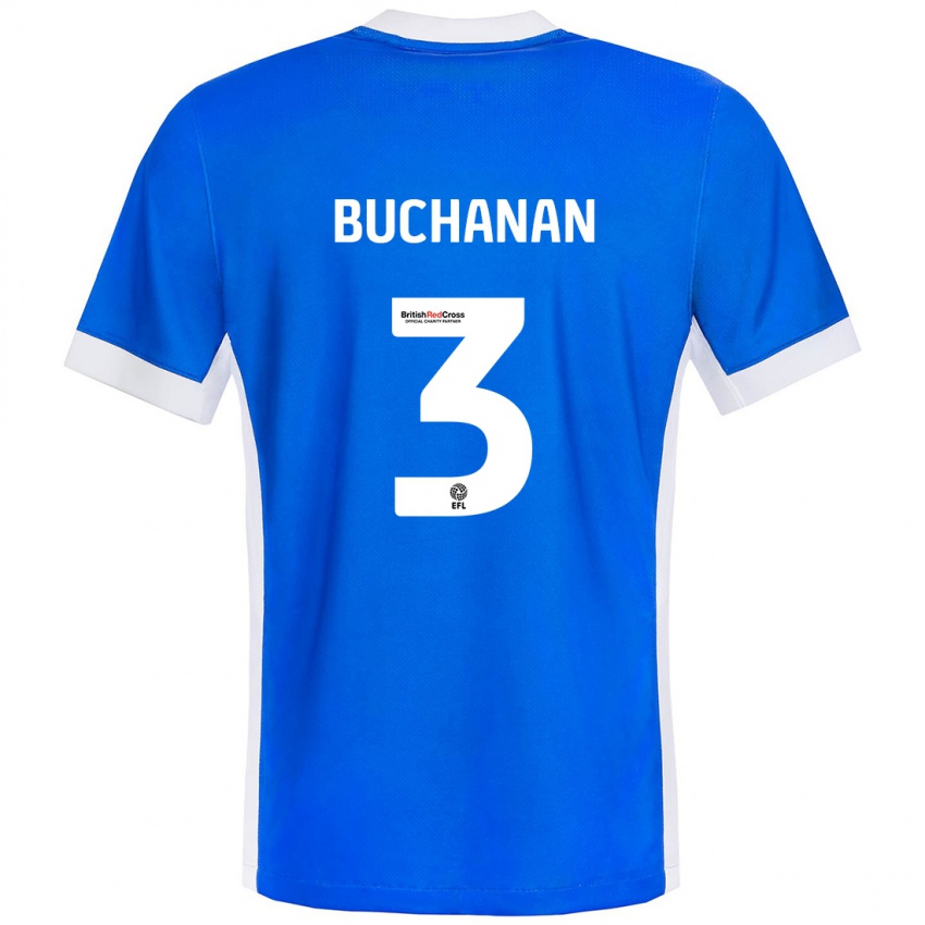 Bambino Maglia Lee Buchanan #3 Blu Bianco Kit Gara Home 2024/25 Maglietta