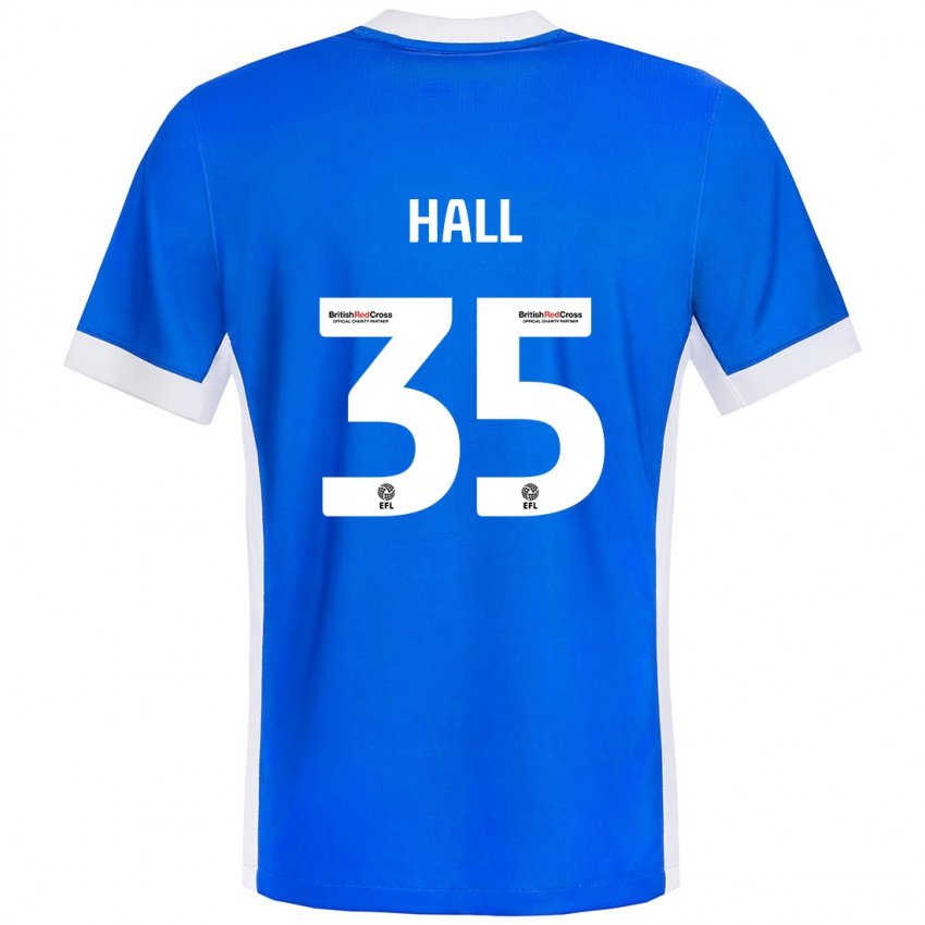 Bambino Maglia George Hall #35 Blu Bianco Kit Gara Home 2024/25 Maglietta