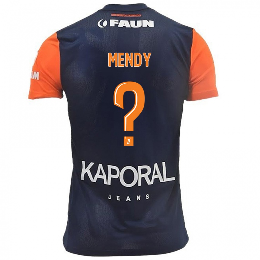 Bambino Maglia Kélyan Mendy #0 Blu Navy Arancione Kit Gara Home 2024/25 Maglietta