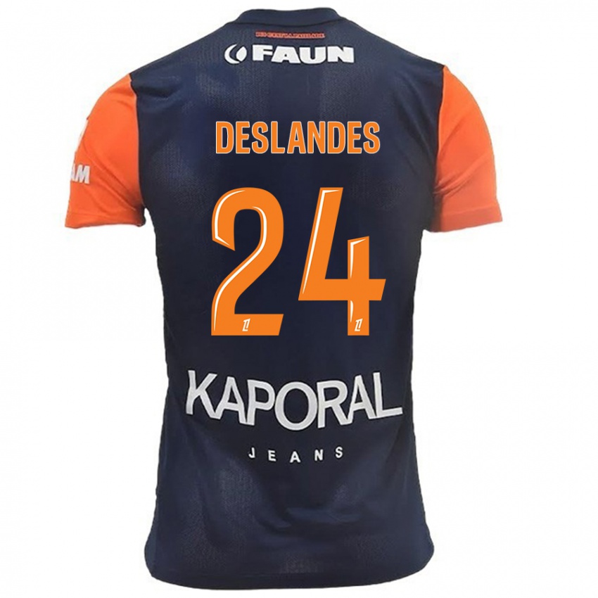 Bambino Maglia Océane Deslandes #24 Blu Navy Arancione Kit Gara Home 2024/25 Maglietta