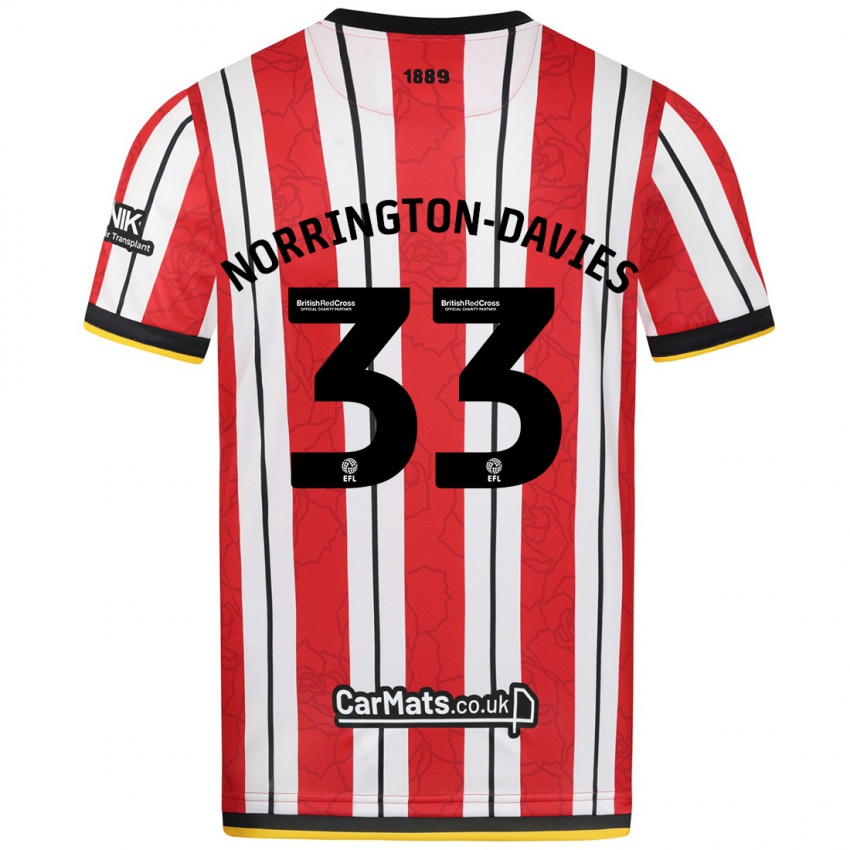 Bambino Maglia Rhys Norrington-Davies #33 Rosso Strisce Bianche Kit Gara Home 2024/25 Maglietta