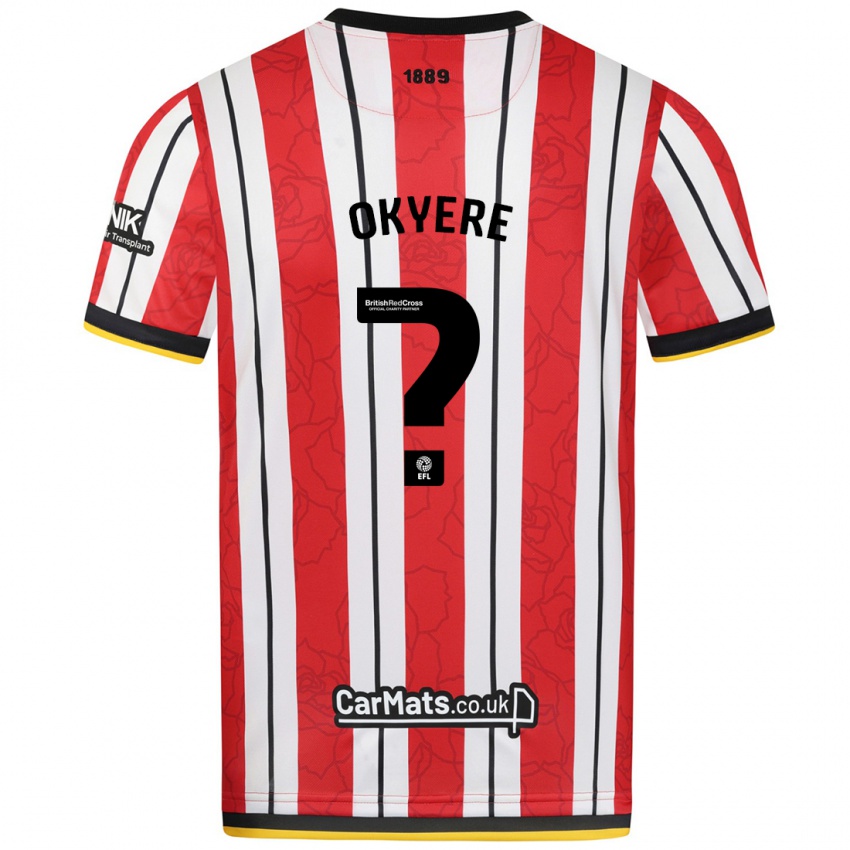 Bambino Maglia Seth Okyere #0 Rosso Strisce Bianche Kit Gara Home 2024/25 Maglietta