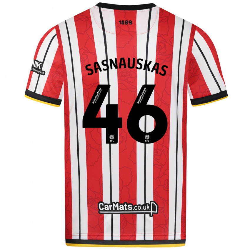 Bambino Maglia Dovydas Sasnauskas #46 Rosso Strisce Bianche Kit Gara Home 2024/25 Maglietta