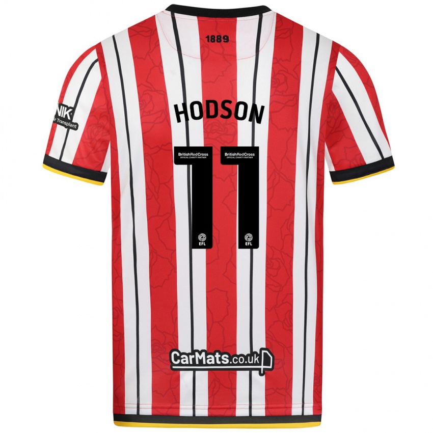 Bambino Maglia Ashley Hodson #11 Rosso Strisce Bianche Kit Gara Home 2024/25 Maglietta