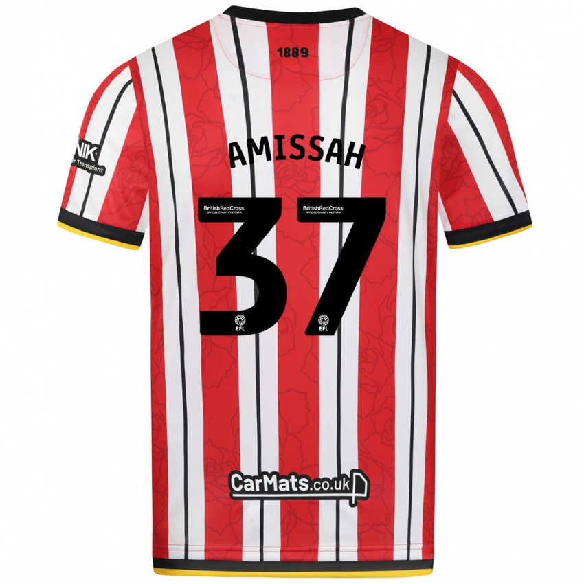 Bambino Maglia Jordan Amissah #37 Rosso Strisce Bianche Kit Gara Home 2024/25 Maglietta