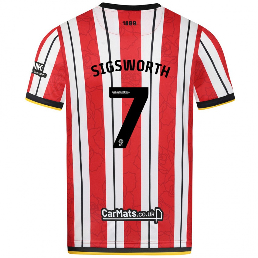 Bambino Maglia Jess Sigsworth #7 Rosso Strisce Bianche Kit Gara Home 2024/25 Maglietta