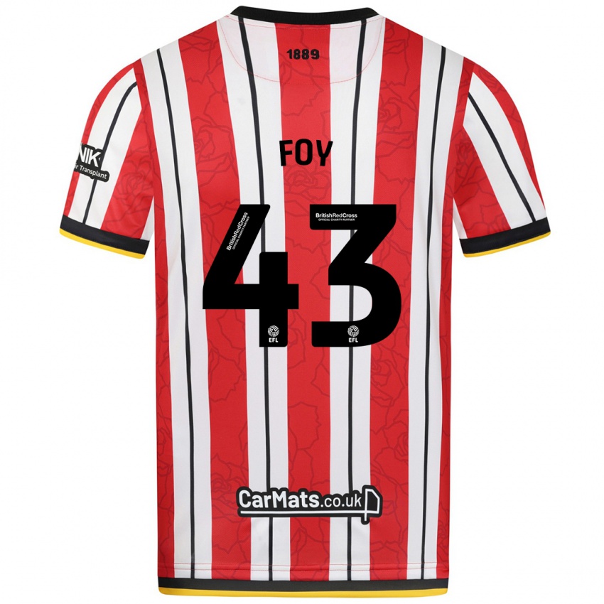 Bambino Maglia Gus Foy #43 Rosso Strisce Bianche Kit Gara Home 2024/25 Maglietta