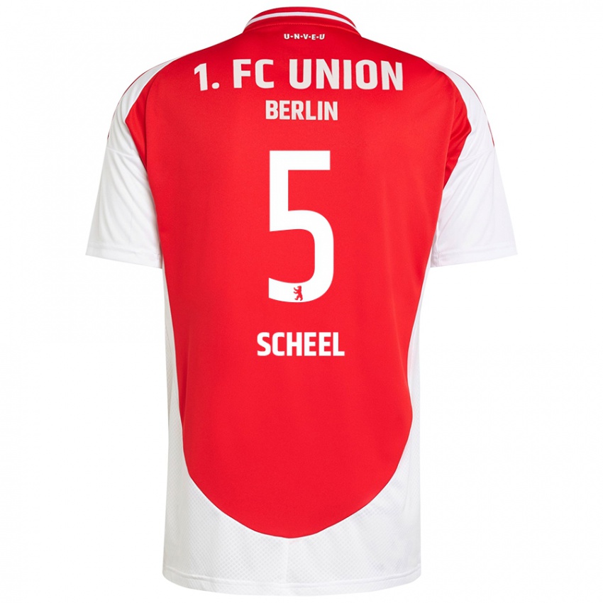 Bambino Maglia Luca Scheel #5 Rosso Bianco Kit Gara Home 2024/25 Maglietta