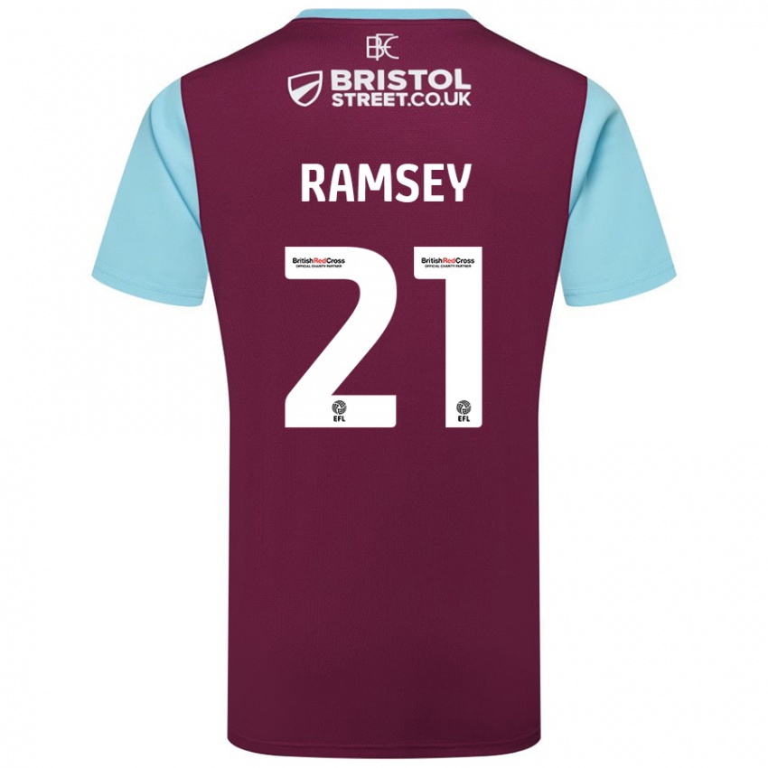 Bambino Maglia Aaron Ramsey #21 Borgogna Azzurro Kit Gara Home 2024/25 Maglietta