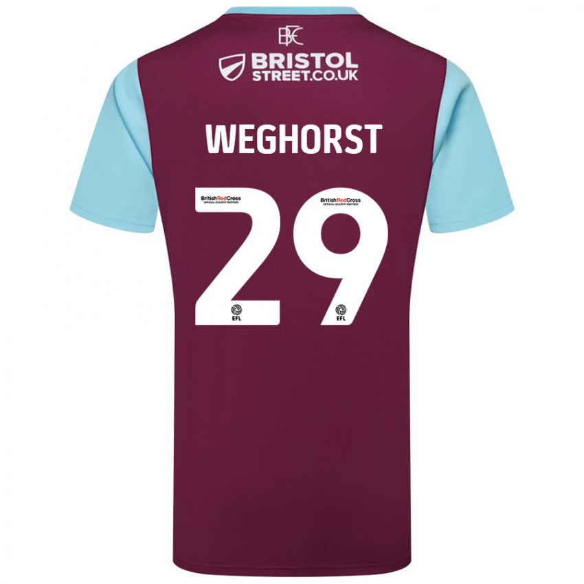 Bambino Maglia Wout Weghorst #29 Borgogna Azzurro Kit Gara Home 2024/25 Maglietta