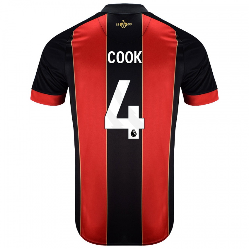 Bambino Maglia Lewis Cook #4 Rosso Nero Kit Gara Home 2024/25 Maglietta