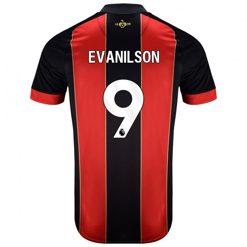 Bambino Maglia Evanilson #9 Rosso Nero Kit Gara Home 2024/25 Maglietta