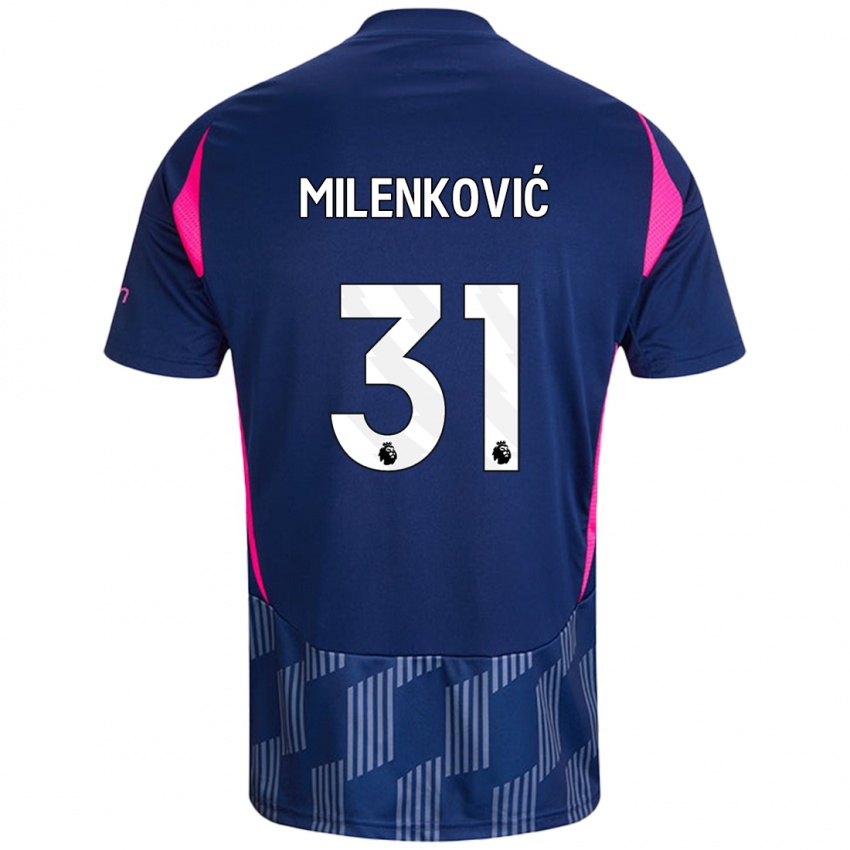 Bambino Maglia Nikola Milenković #31 Blu Royal Rosa Kit Gara Away 2024/25 Maglietta