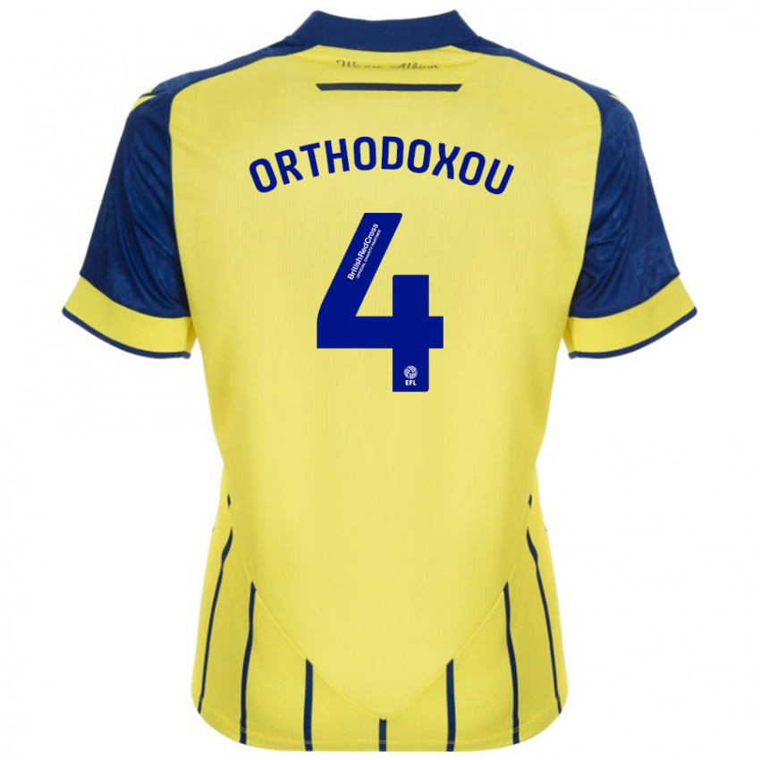 Bambino Maglia Francesca Orthodoxou #4 Giallo Blu Kit Gara Away 2024/25 Maglietta