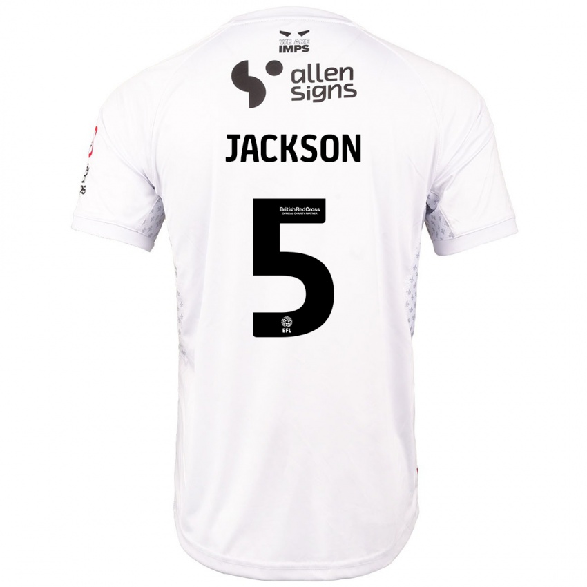 Bambino Maglia Adam Jackson #5 Rosso Bianco Kit Gara Away 2024/25 Maglietta