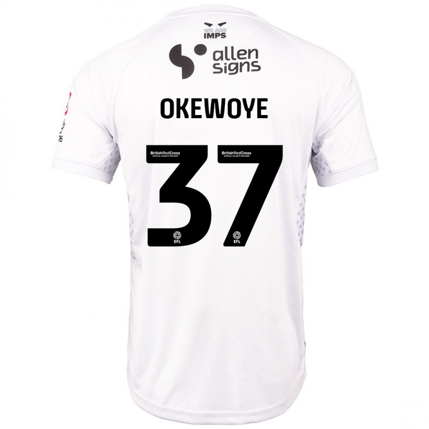 Bambino Maglia Gbolahan Okewoye #37 Rosso Bianco Kit Gara Away 2024/25 Maglietta