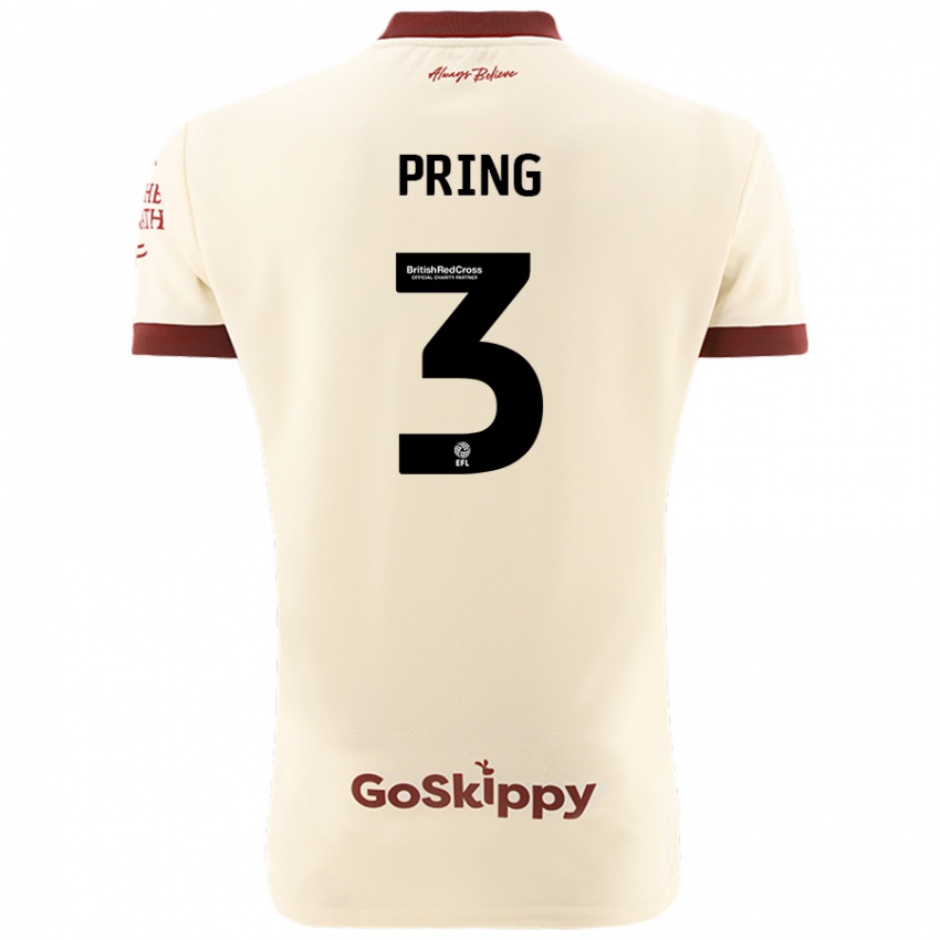 Bambino Maglia Cameron Pring #3 Crema Bianco Kit Gara Away 2024/25 Maglietta