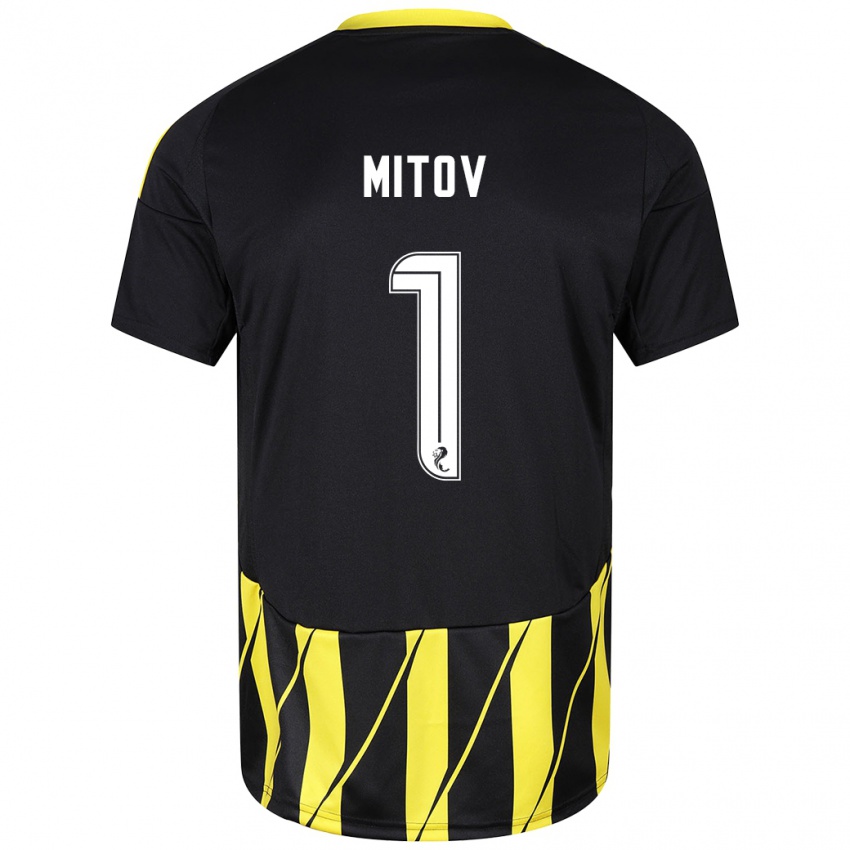 Bambino Maglia Dimitar Mitov #1 Nero Giallo Kit Gara Away 2024/25 Maglietta