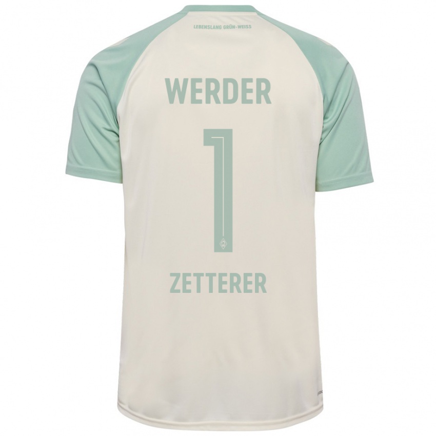 Bambino Maglia Michael Zetterer #1 Bianco Sporco Verde Chiaro Kit Gara Away 2024/25 Maglietta