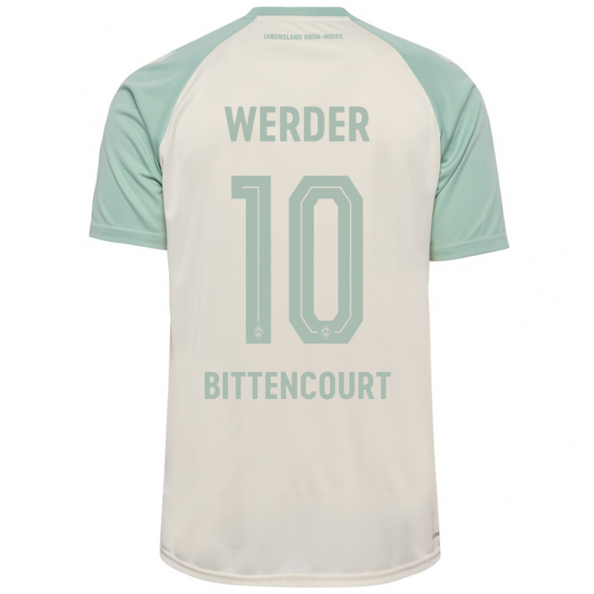 Bambino Maglia Leonardo Bittencourt #10 Bianco Sporco Verde Chiaro Kit Gara Away 2024/25 Maglietta