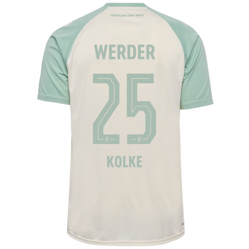 Bambino Maglia Markus Kolke #25 Bianco Sporco Verde Chiaro Kit Gara Away 2024/25 Maglietta