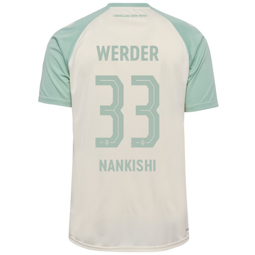 Bambino Maglia Abdenego Nankishi #33 Bianco Sporco Verde Chiaro Kit Gara Away 2024/25 Maglietta