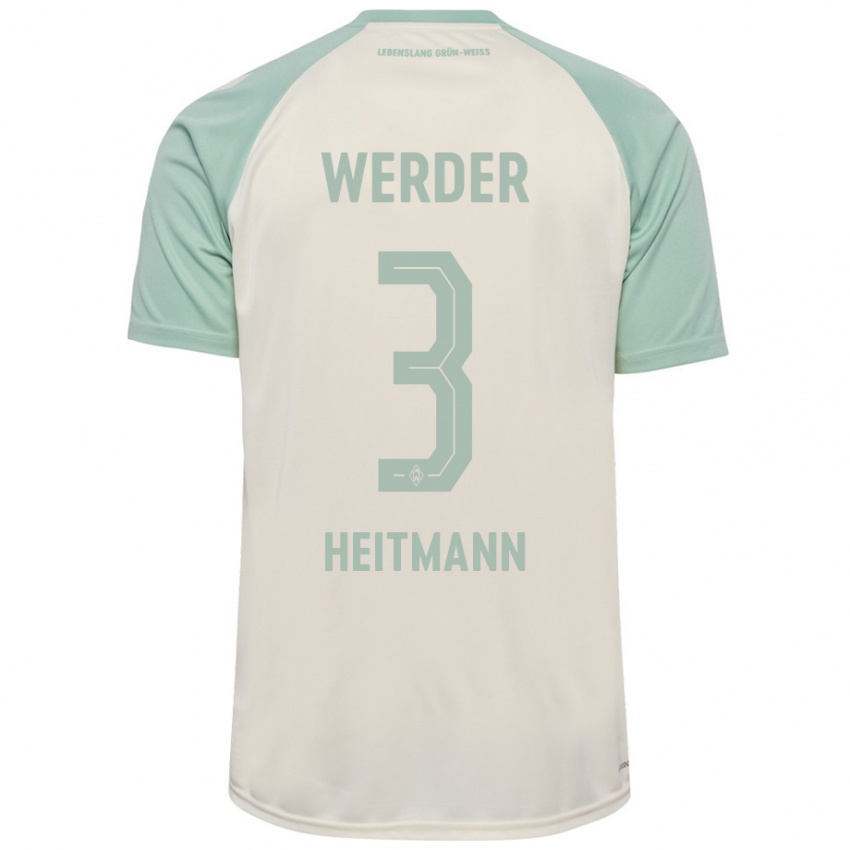 Bambino Maglia Mats Heitmann #3 Bianco Sporco Verde Chiaro Kit Gara Away 2024/25 Maglietta