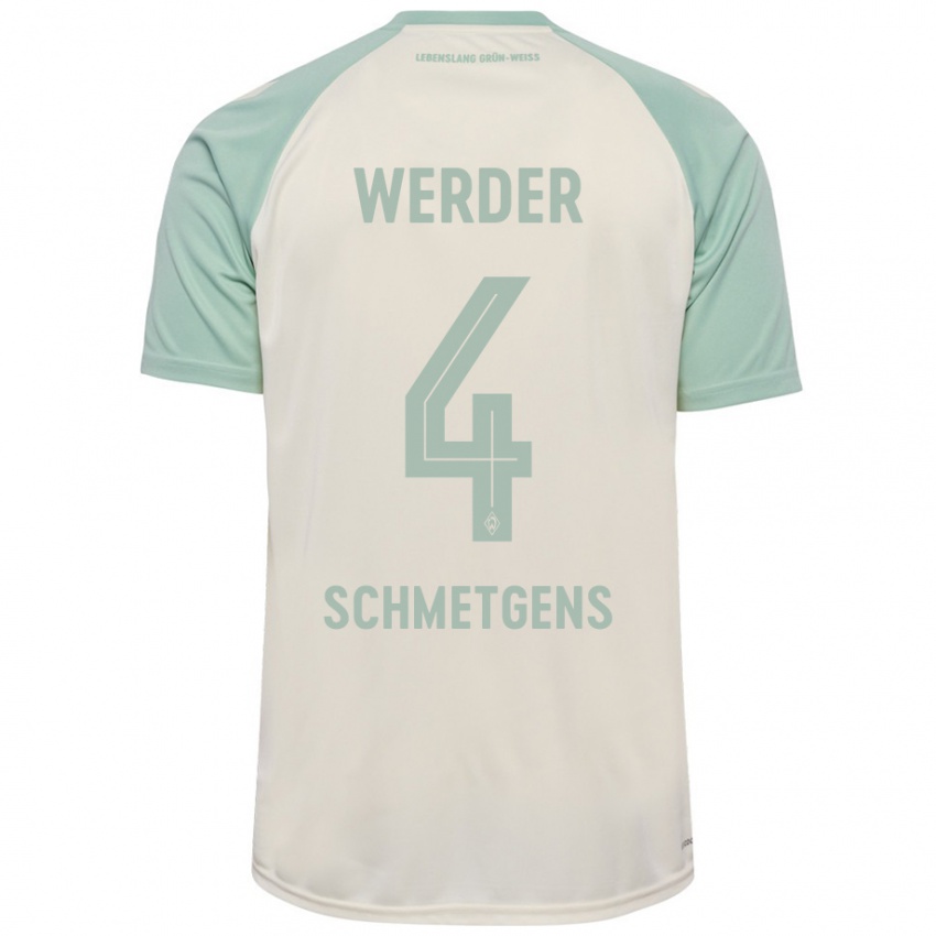 Bambino Maglia Mick Schmetgens #4 Bianco Sporco Verde Chiaro Kit Gara Away 2024/25 Maglietta