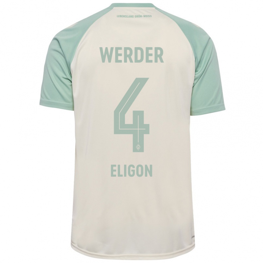 Bambino Maglia Kenneth Eligon #4 Bianco Sporco Verde Chiaro Kit Gara Away 2024/25 Maglietta