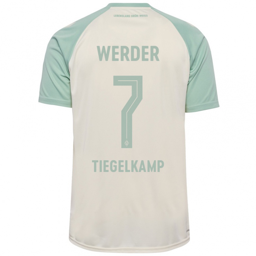 Bambino Maglia Maximilian Tiegelkamp #7 Bianco Sporco Verde Chiaro Kit Gara Away 2024/25 Maglietta