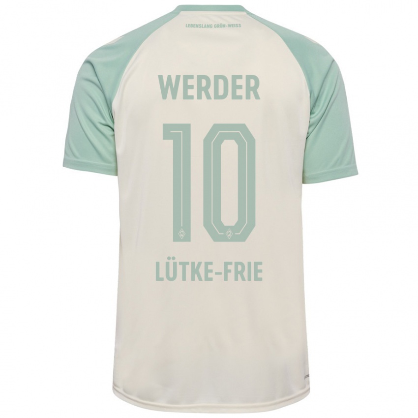 Bambino Maglia Dennis Lütke-Frie #10 Bianco Sporco Verde Chiaro Kit Gara Away 2024/25 Maglietta