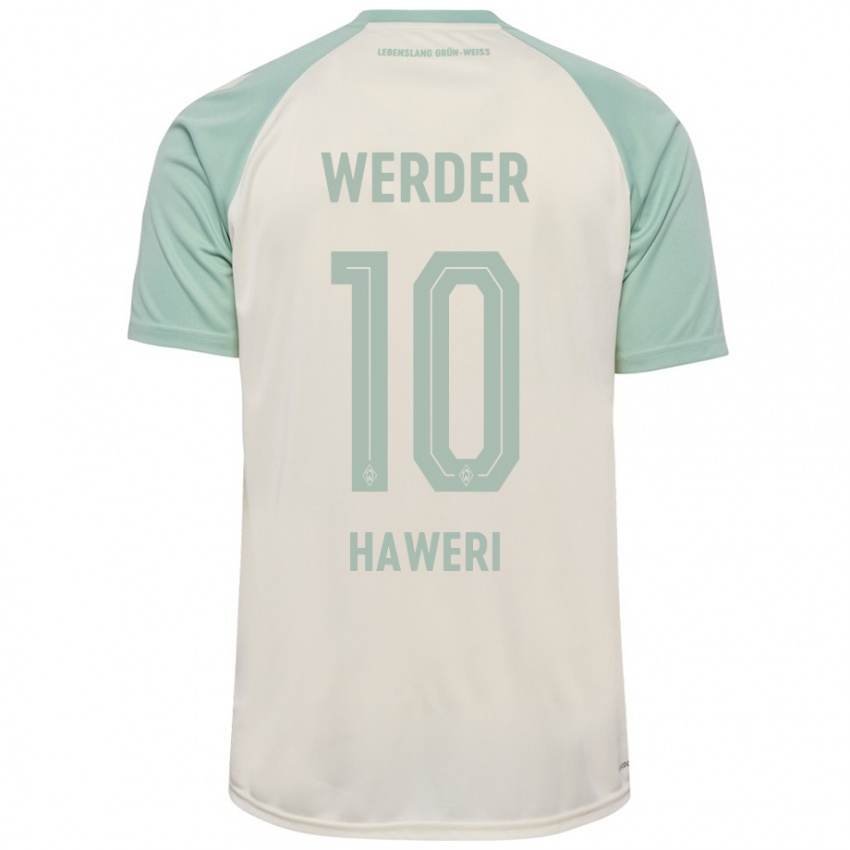 Bambino Maglia Adrian Haweri #10 Bianco Sporco Verde Chiaro Kit Gara Away 2024/25 Maglietta