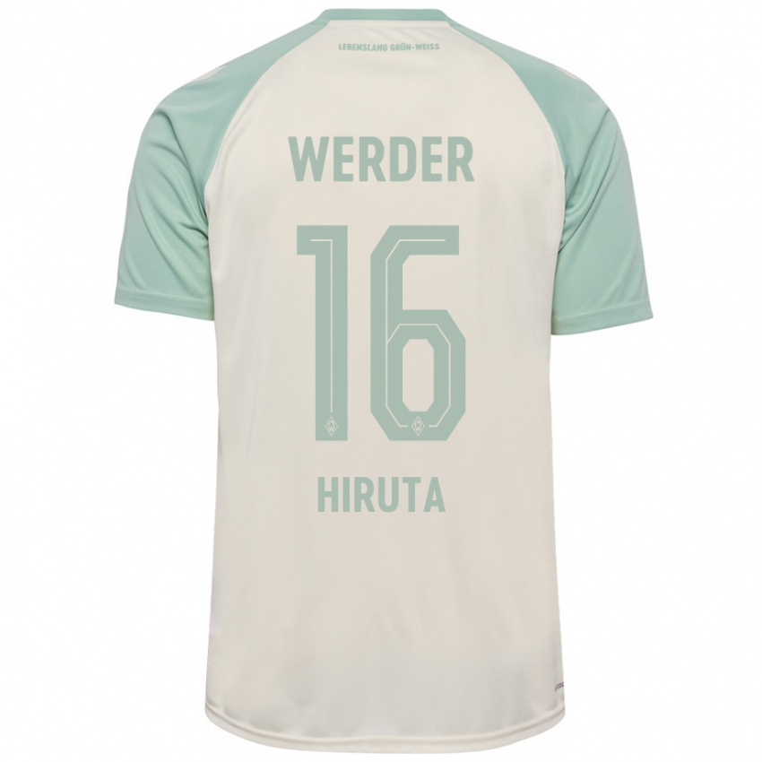 Bambino Maglia Ikumi Hiruta #16 Bianco Sporco Verde Chiaro Kit Gara Away 2024/25 Maglietta