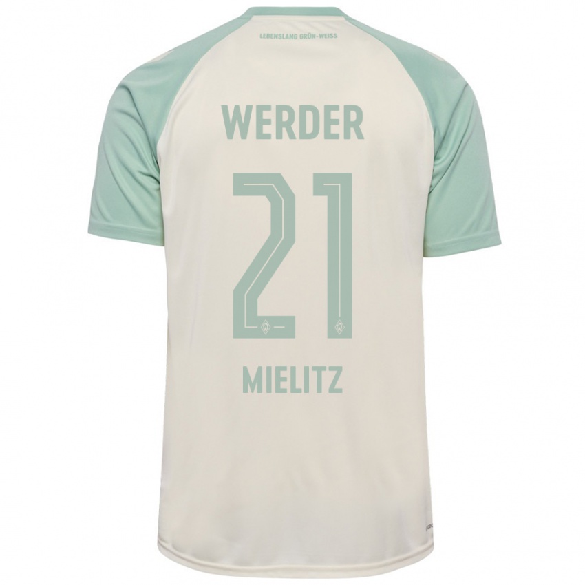 Bambino Maglia Sebastian Mielitz #21 Bianco Sporco Verde Chiaro Kit Gara Away 2024/25 Maglietta