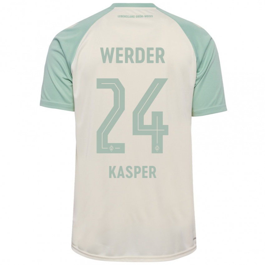 Bambino Maglia Dominik Kasper #24 Bianco Sporco Verde Chiaro Kit Gara Away 2024/25 Maglietta