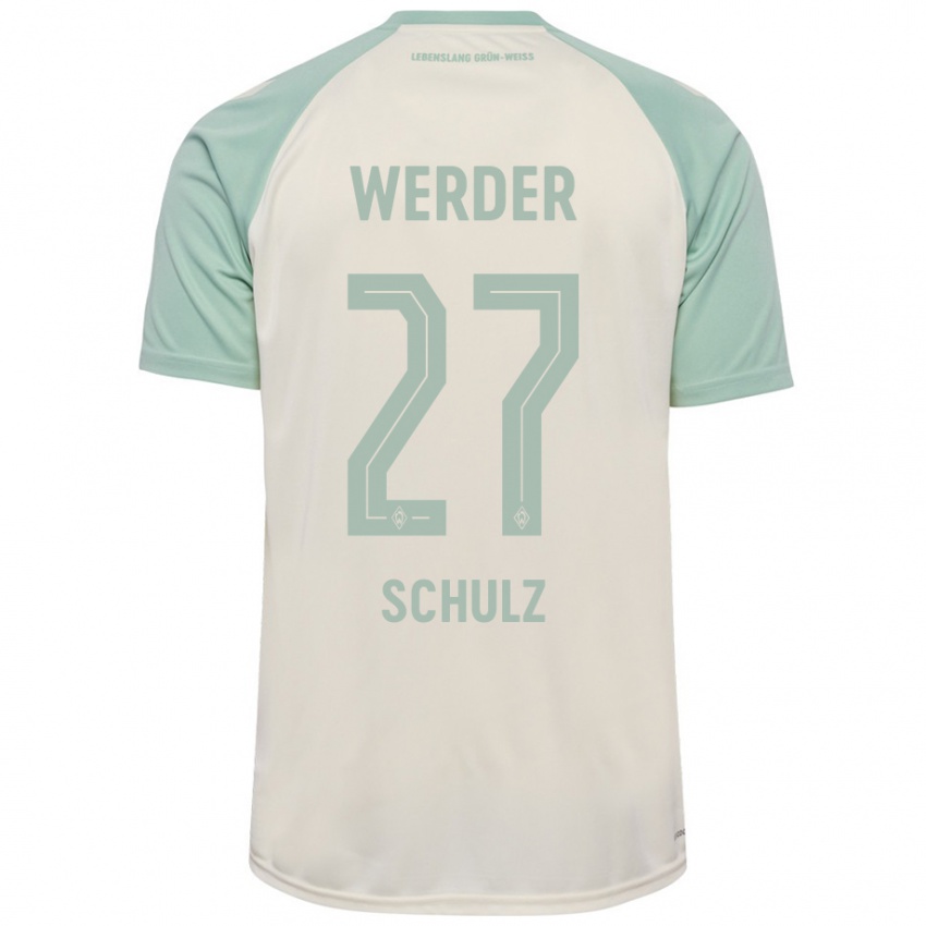 Bambino Maglia Ole Schulz #27 Bianco Sporco Verde Chiaro Kit Gara Away 2024/25 Maglietta