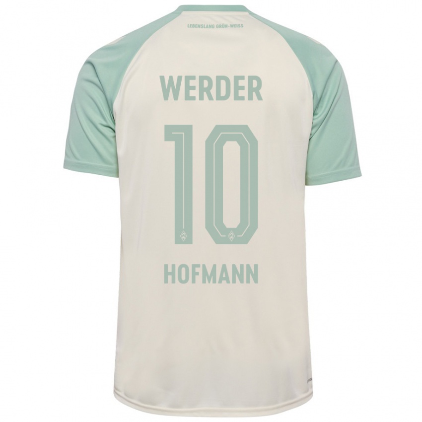 Bambino Maglia Justin Hofmann #10 Bianco Sporco Verde Chiaro Kit Gara Away 2024/25 Maglietta