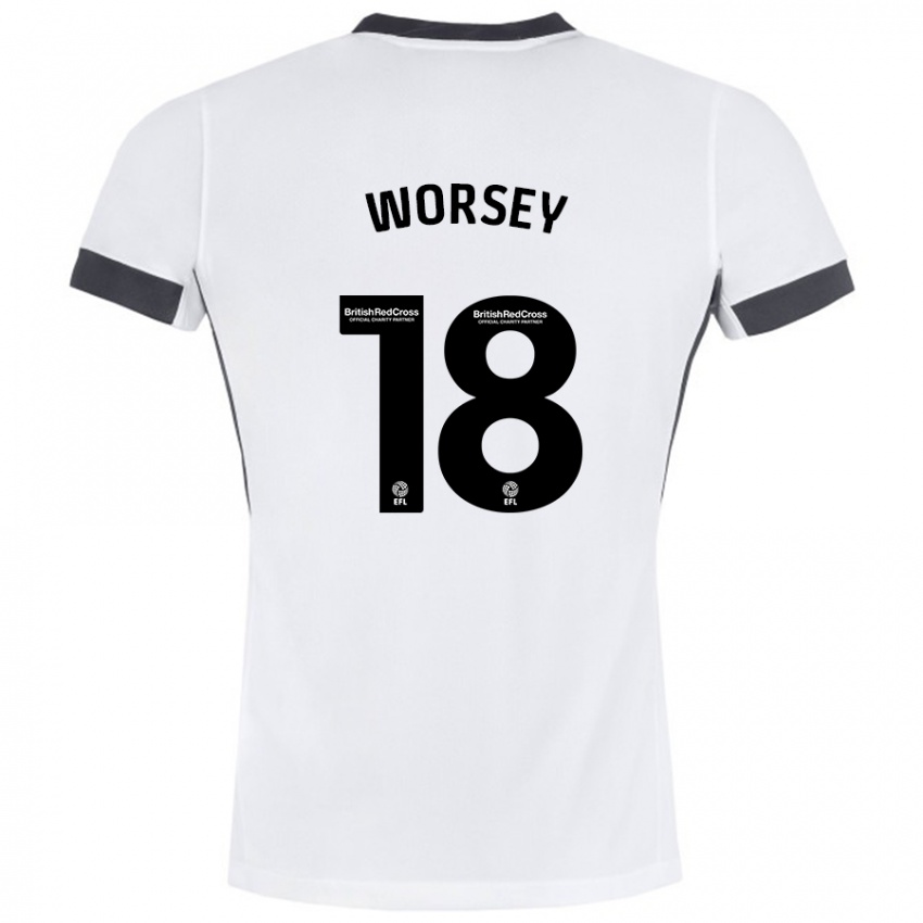 Bambino Maglia Louanne Worsey #18 Bianco Nero Kit Gara Away 2024/25 Maglietta