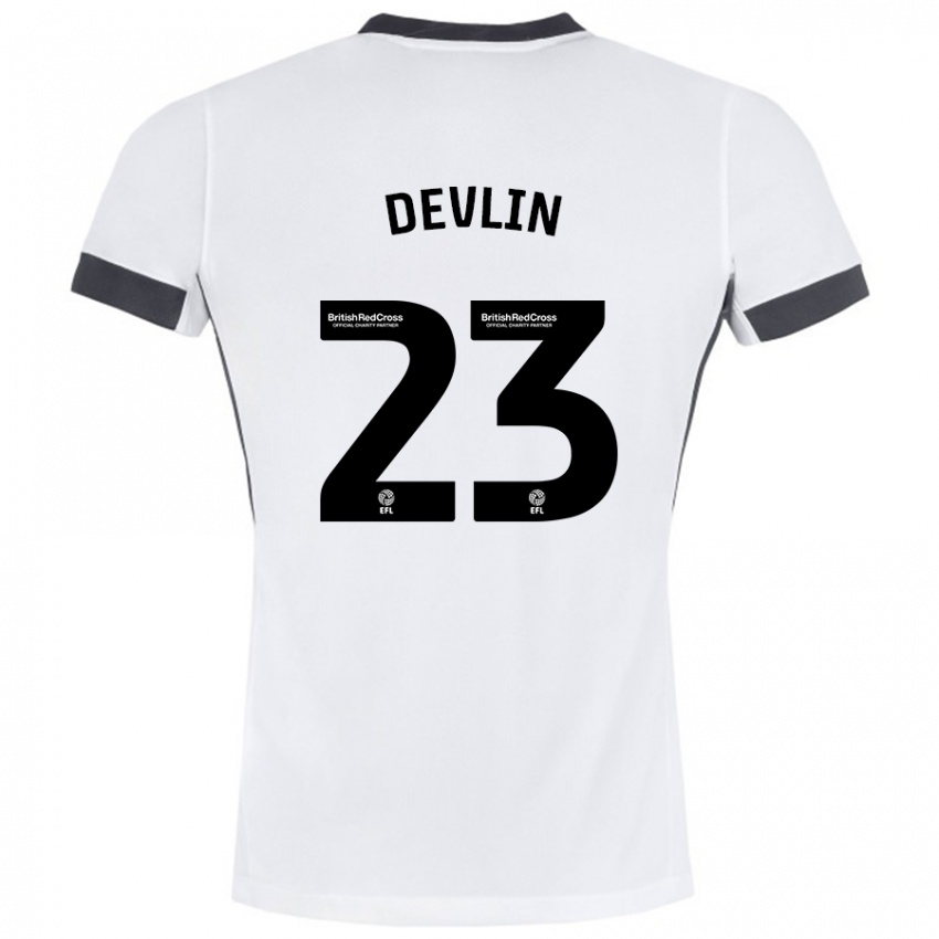 Bambino Maglia Charlotte Devlin #23 Bianco Nero Kit Gara Away 2024/25 Maglietta