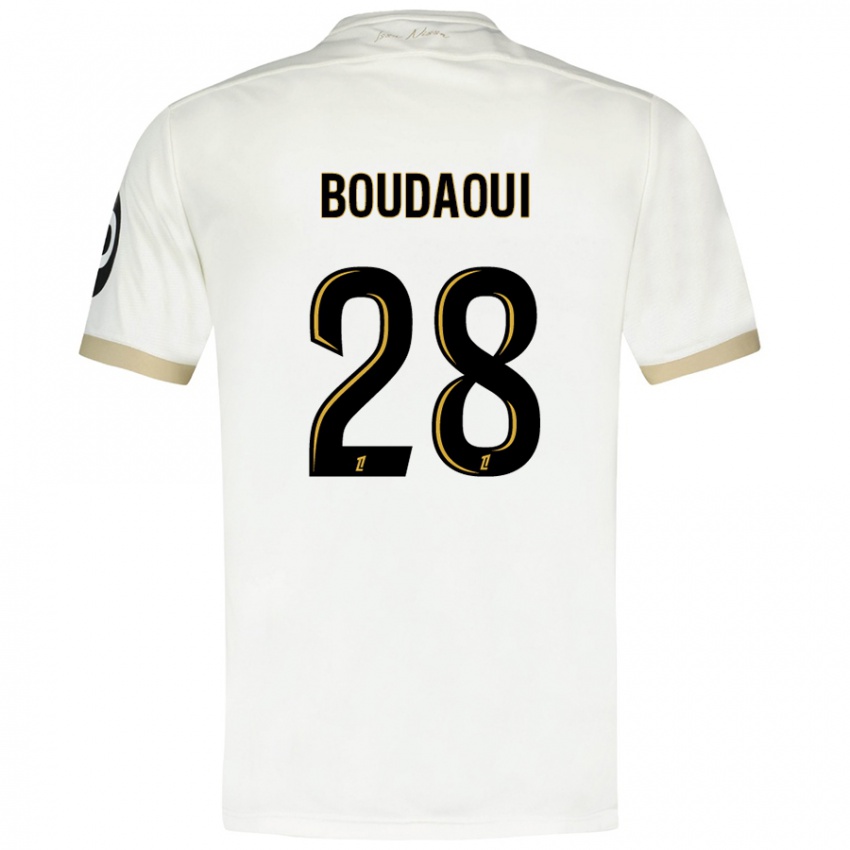 Bambino Maglia Hicham Boudaoui #28 Bianco Oro Kit Gara Away 2024/25 Maglietta