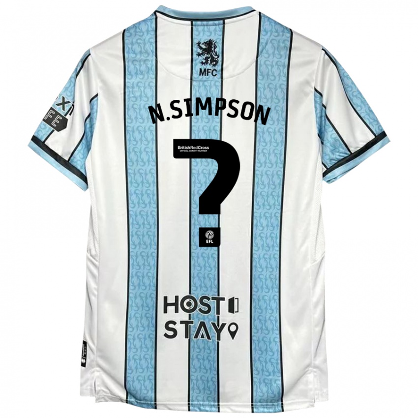 Bambino Maglia Nathan Simpson #0 Bianco Blu Kit Gara Away 2024/25 Maglietta