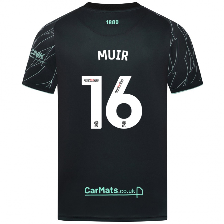 Bambino Maglia Chene Muir #16 Nero Verde Kit Gara Away 2024/25 Maglietta