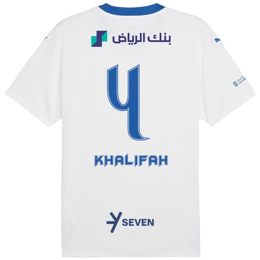 Bambino Maglia Khalifah Al-Dawsari #4 Bianco Blu Kit Gara Away 2024/25 Maglietta