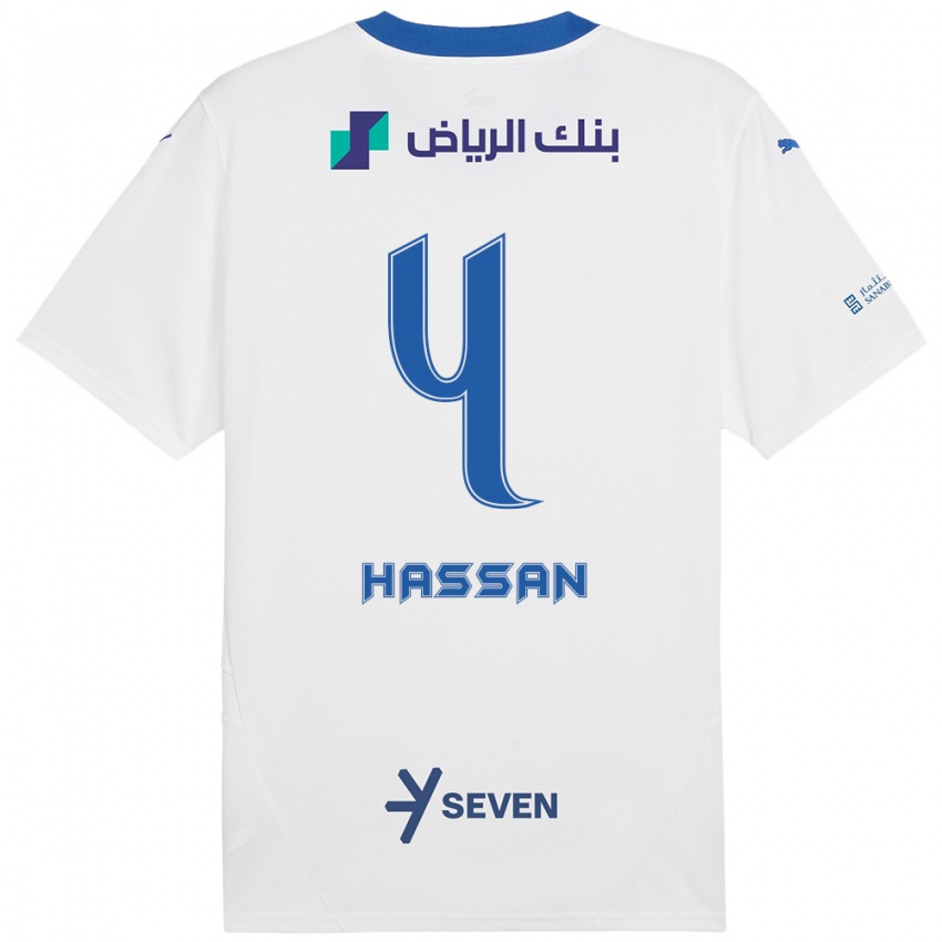 Bambino Maglia Eman Hassan #4 Bianco Blu Kit Gara Away 2024/25 Maglietta