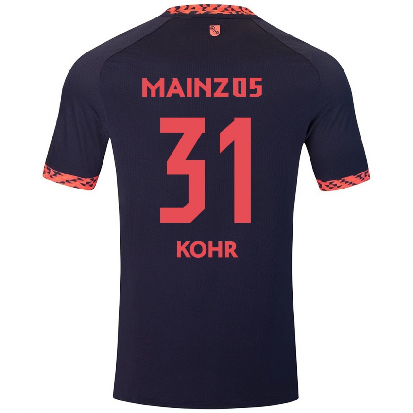 Bambino Maglia Dominik Kohr #31 Blu Corallo Rosso Kit Gara Away 2024/25 Maglietta