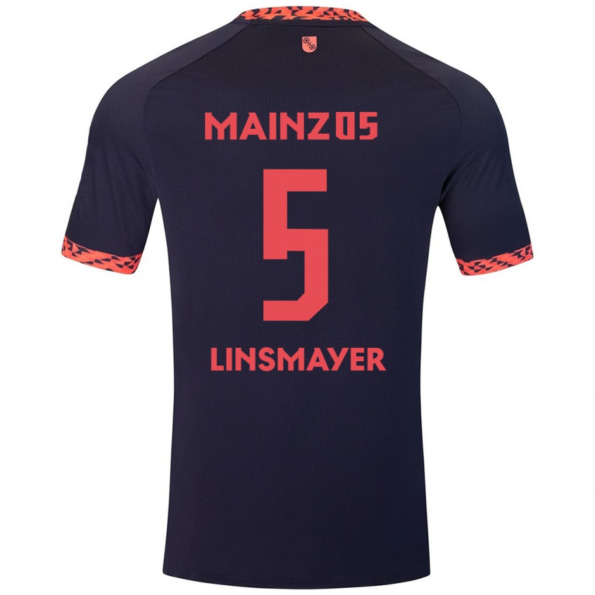 Bambino Maglia Denis Linsmayer #5 Blu Corallo Rosso Kit Gara Away 2024/25 Maglietta