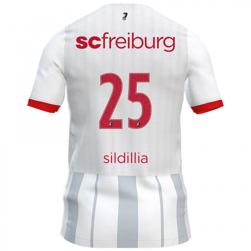 Bambino Maglia Kiliann Sildillia #25 Bianco Grigio Kit Gara Away 2024/25 Maglietta